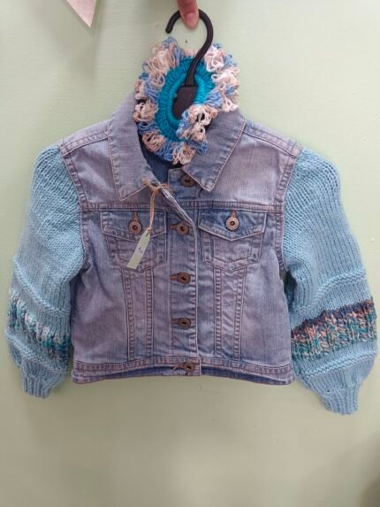 chaqueta mezclilla manga tejida niña